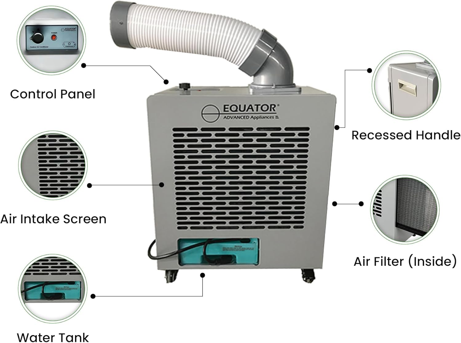Equator Portable Air conditioner Spot Cooler, 7000 BTU, Outdoor Unit with Casters, IP24 Rated, 110V