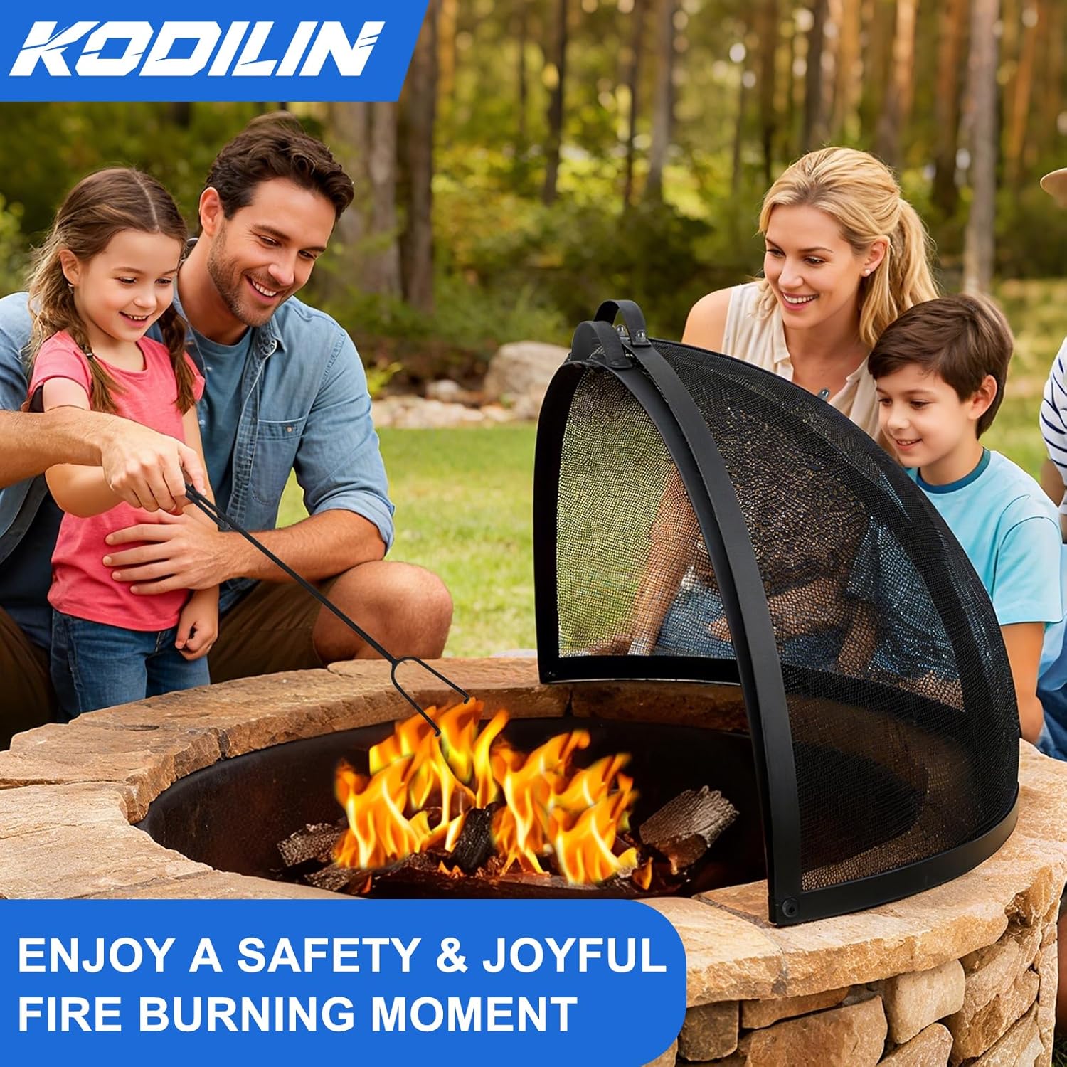Kodilin Fire Pit Screen 36 Inch Round Fire Pit Spark Screen with Tight-Weave Steel Mesh, Heavy-Duty Firepit Screen Cover Ember Lid with Hinge & Handles for Easy Access and Safe Outdoor Fire Burning