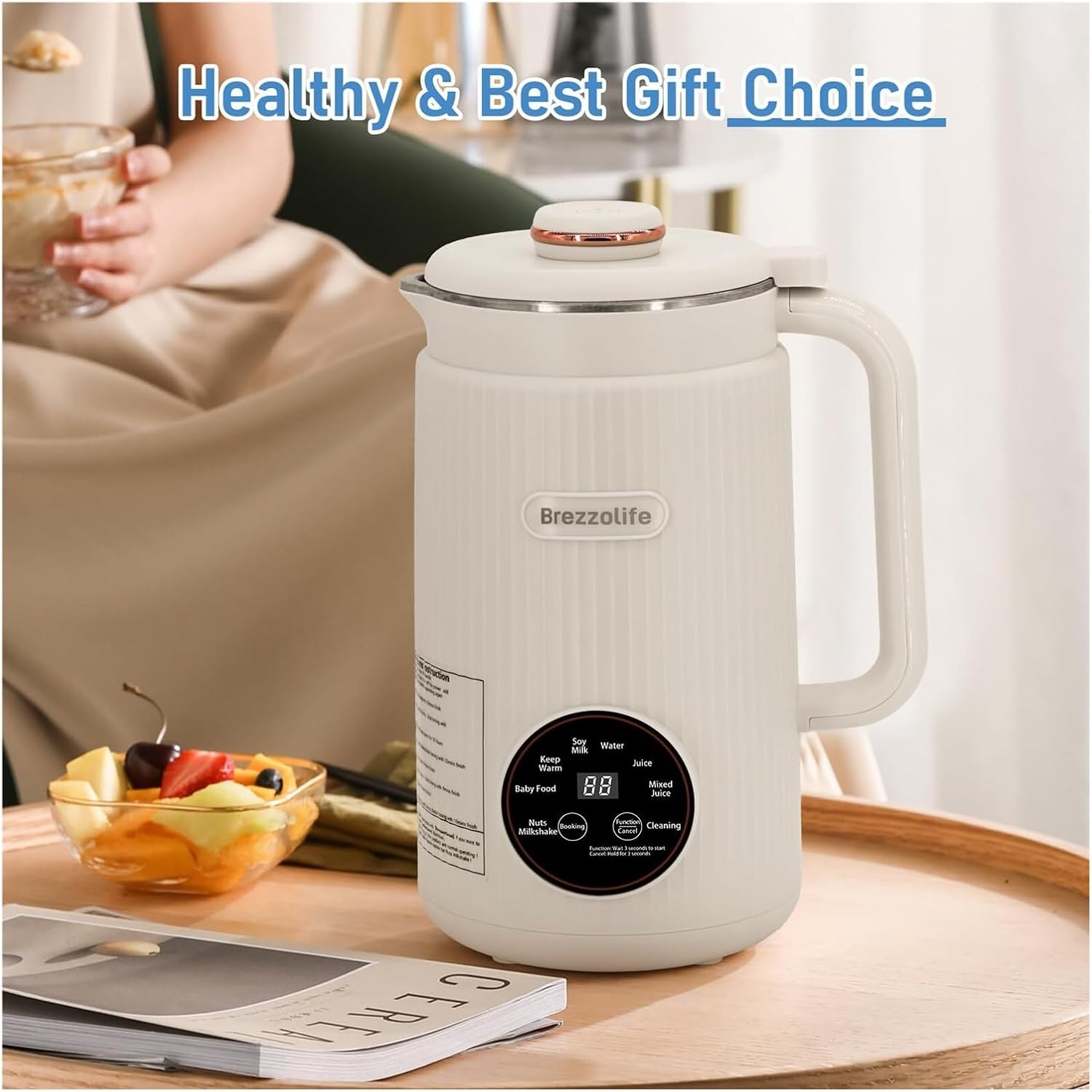 Nut Milk Maker,Large Capacity Stainless Steel Automatic Soy Milk Machine for Homemade,Oat,Plant-Based Milk and Non-Dairy Beverages Almond Cow Milk Machine with Delay Start,Self Cleaning，(White)