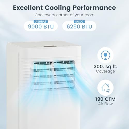 ARLIME 9000 BTU Portable Air Conditioner, 3-in-1 AC Unit w/Dehumidifier & Fan, Sleep Mode & 24H Timer, Air Cooler w/Remote, Detachable Filter & Window Kit, Cools Up to 300 Sq.Ft, White (9000 BTU)