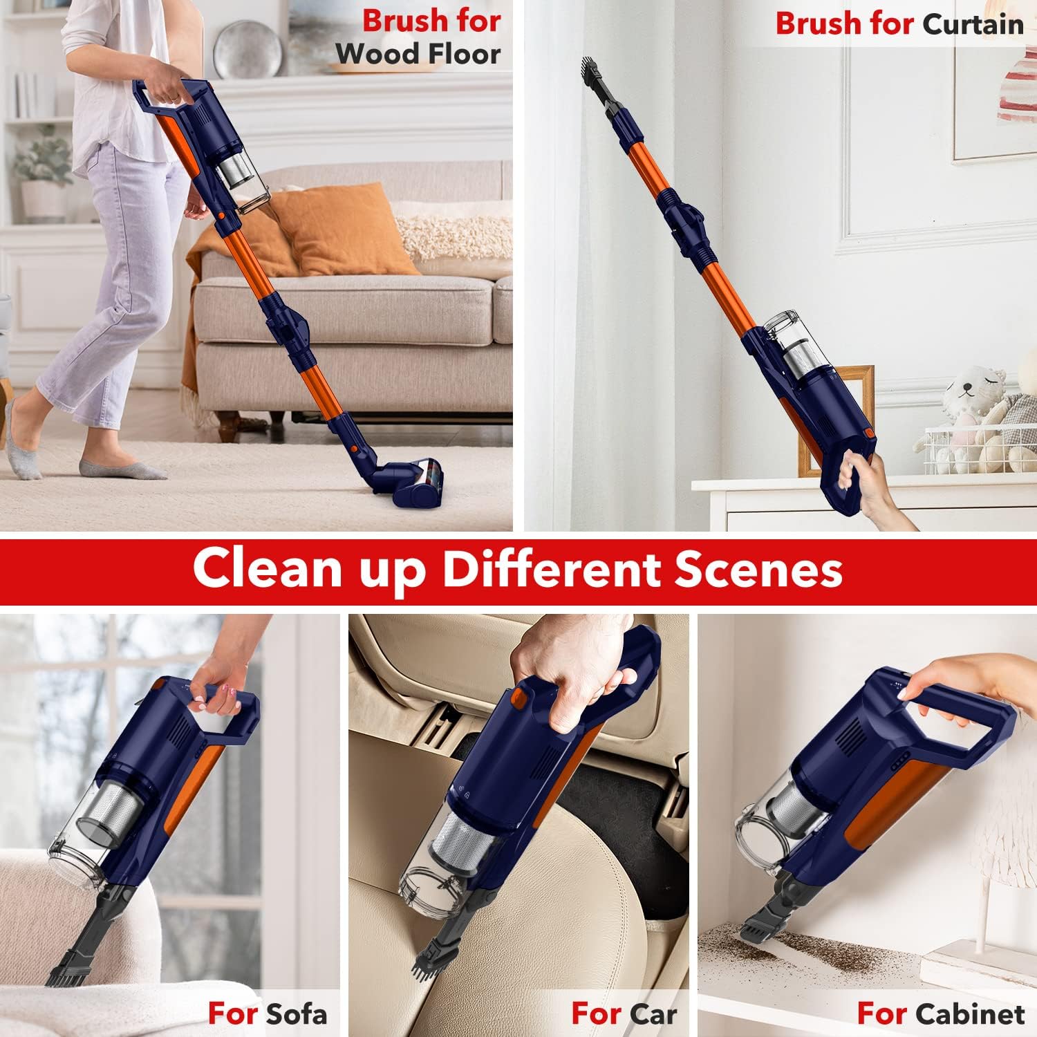 whall Cordless Vacuum Cleaner, 25kPa Suction 280W Brushless 4 in 1 Foldable Cordless Stick Vacuum Cleaner,8-Cell Battery up to 55 Mins Runtime,Lightweight Vacuum for Home Hard Floor Carpet Pets Hair