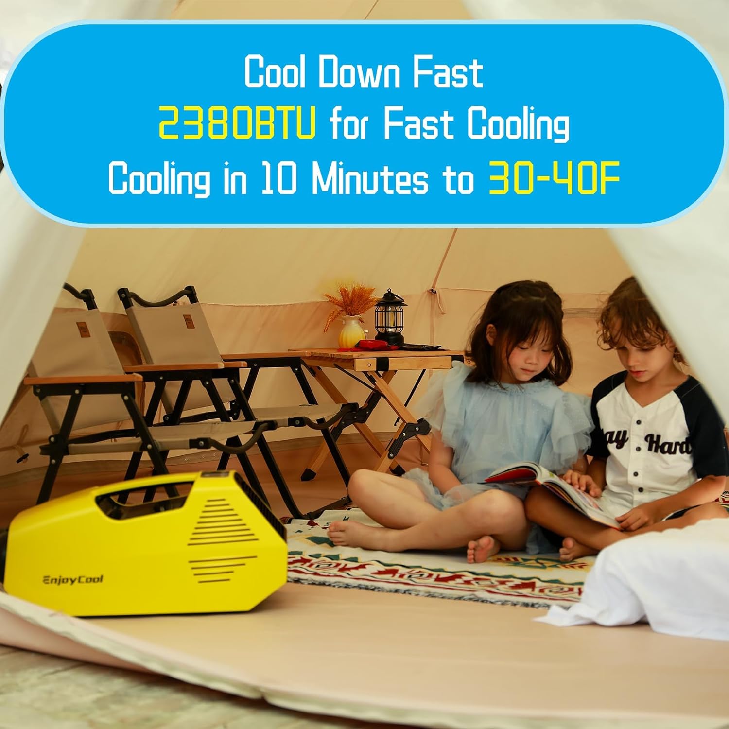 2380BTU Tent Air Conditioner for Camping 240W Camping Air Conditioner Low Power Consumption Indoor Outdoor for Tent Car Van Life Battery Not Included Battery Not Included(Yellow 02)