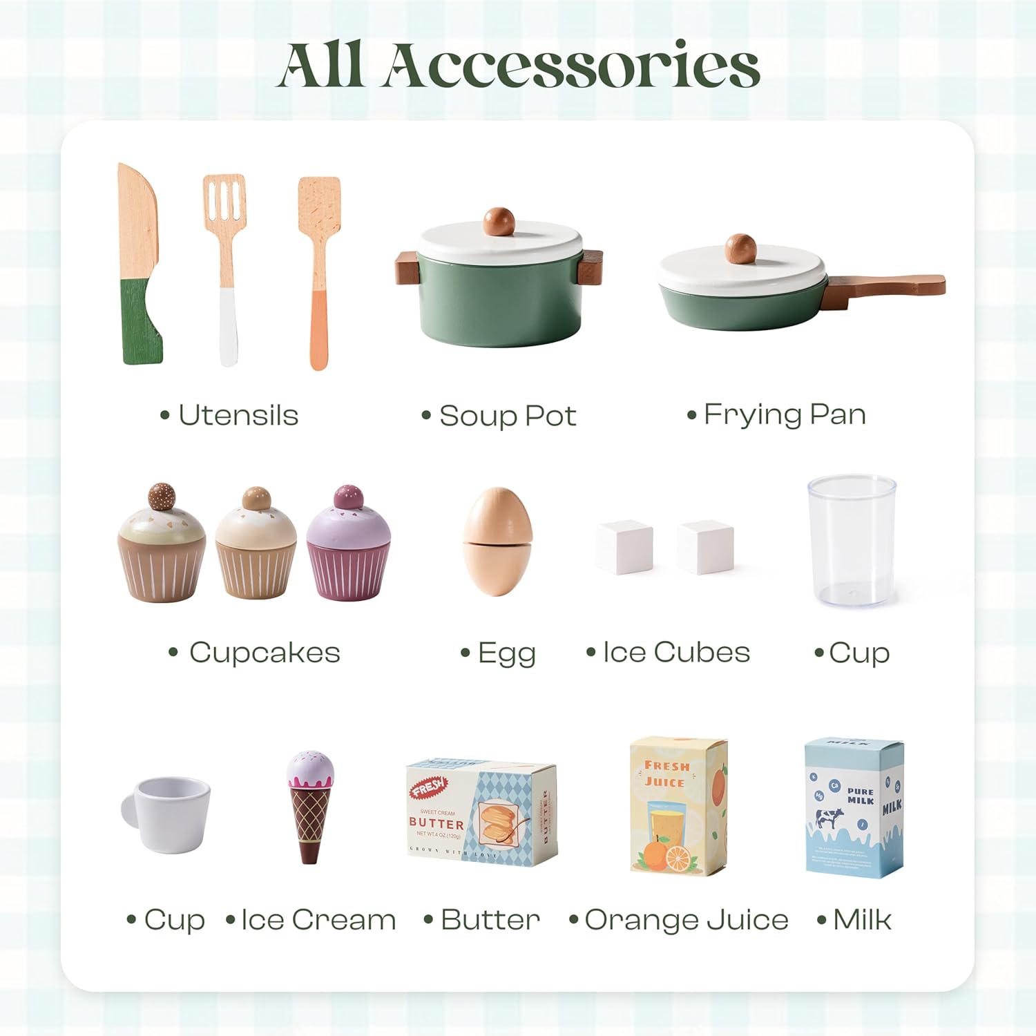 ROBOTIME Play Kitchen with Toy Fridge, Toy Oven, Wooden Kids Kitchen Play Set, Toy Kitchen Set for Kids Age 3 4 5 6 7 (Vintage Green)