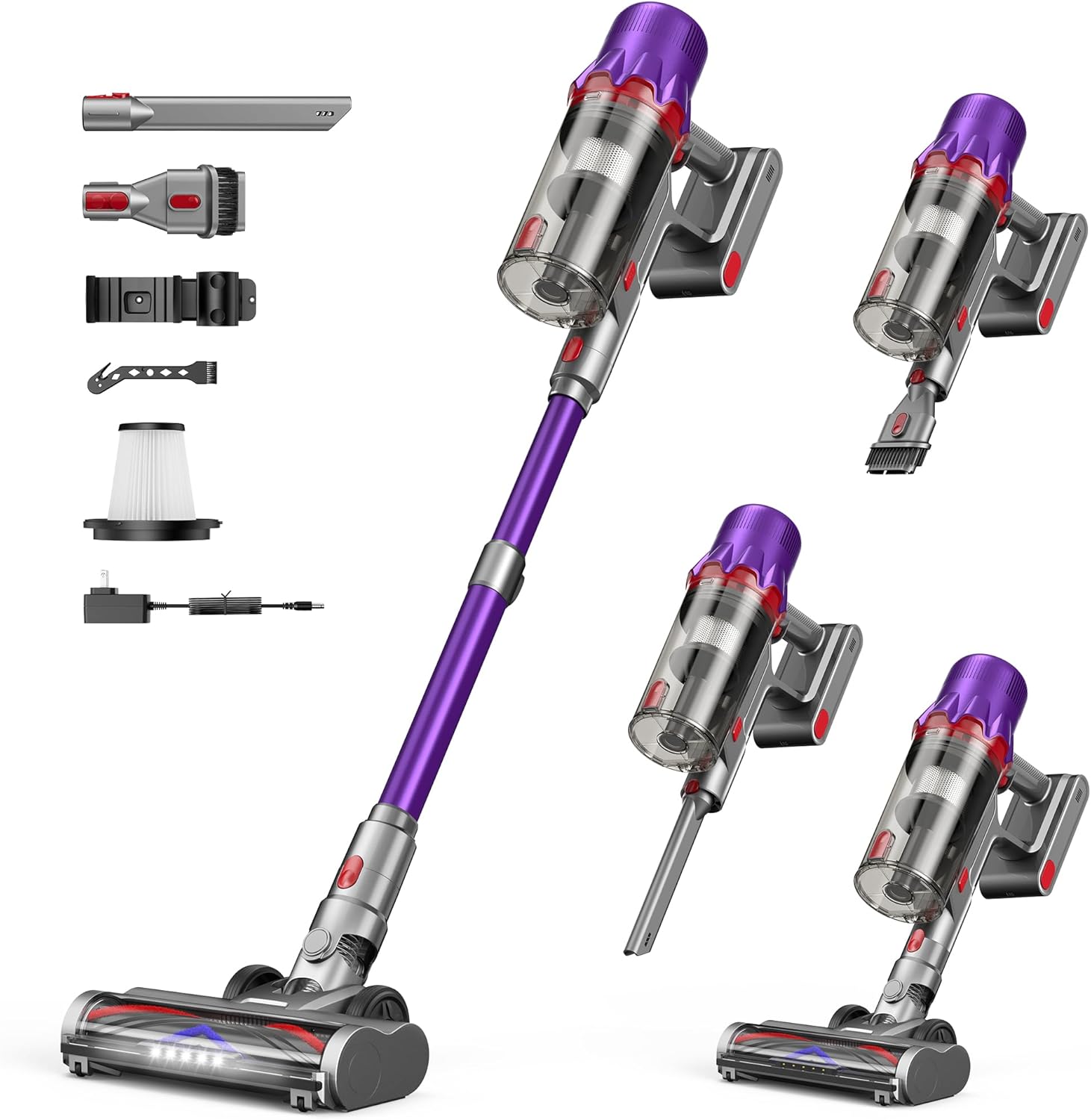 Cordless Vacuum Cleaner - Powerful Stick Vacuum with HEPA Filter, 55-Min Runtime, LED Light, Anti-Tangle Brush, Detachable Battery, Lightweight for Home, Pet Hair, Carpets & Hard Floors