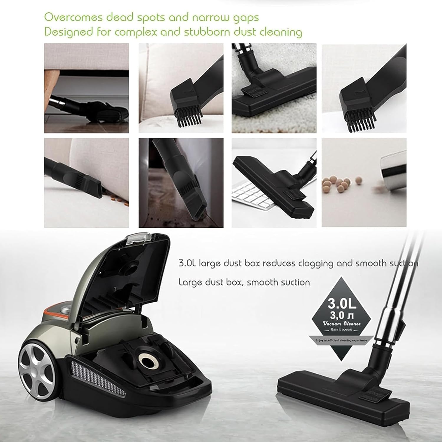 Handheld Carpet Vacuum Cleaner, Large Suction & Low Noise, 3L Capacity, for Home Bedroom Living Room