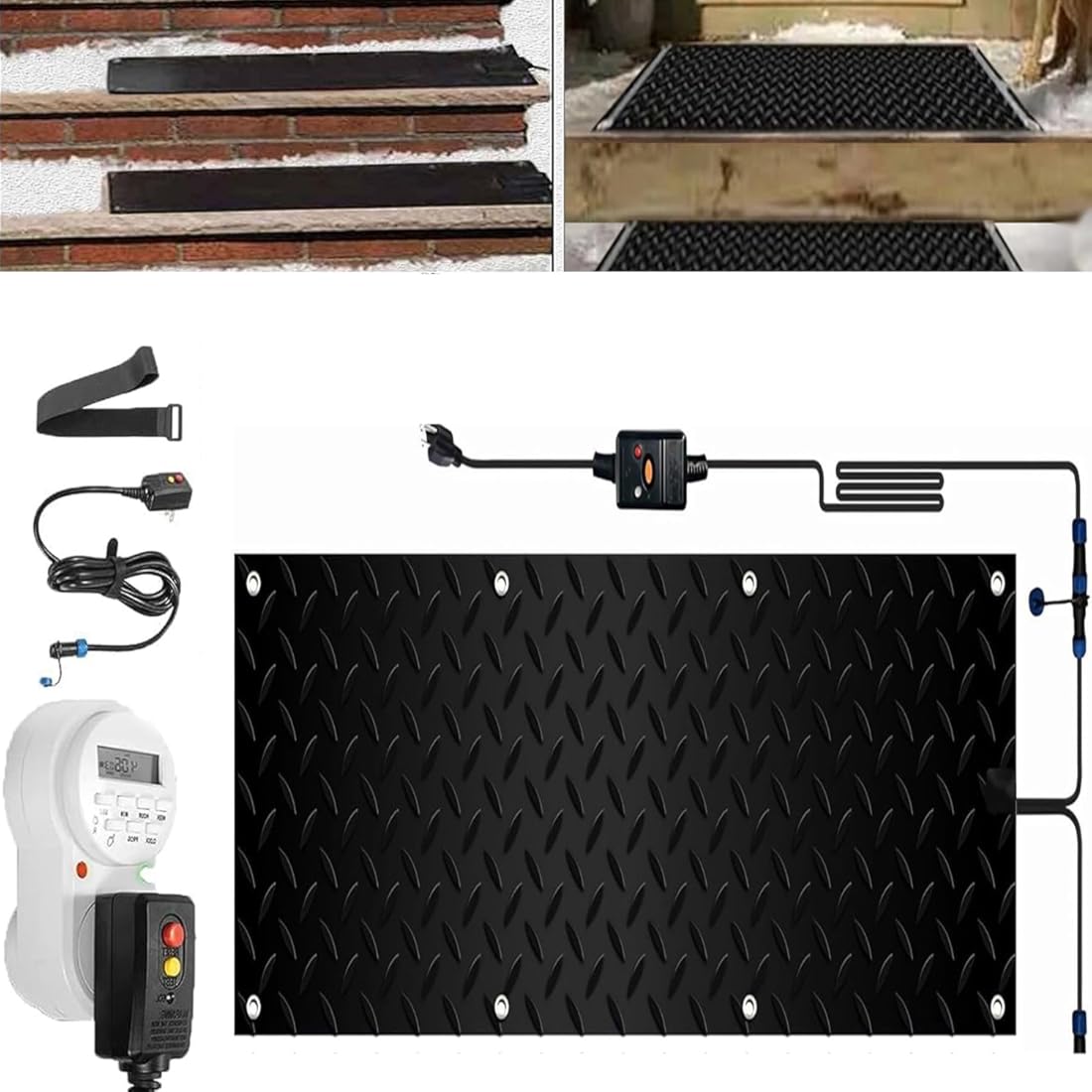 Heated Snow Melting Mats with Timer, 1/2/3/4/5 Pcs Heated Snow Melting Mats Outdoor with Timer,Heated Snow Melting Mats Driveway,Snow Melting Walkway Mat for Winter Snow Removal(1 Pcs,12x36in