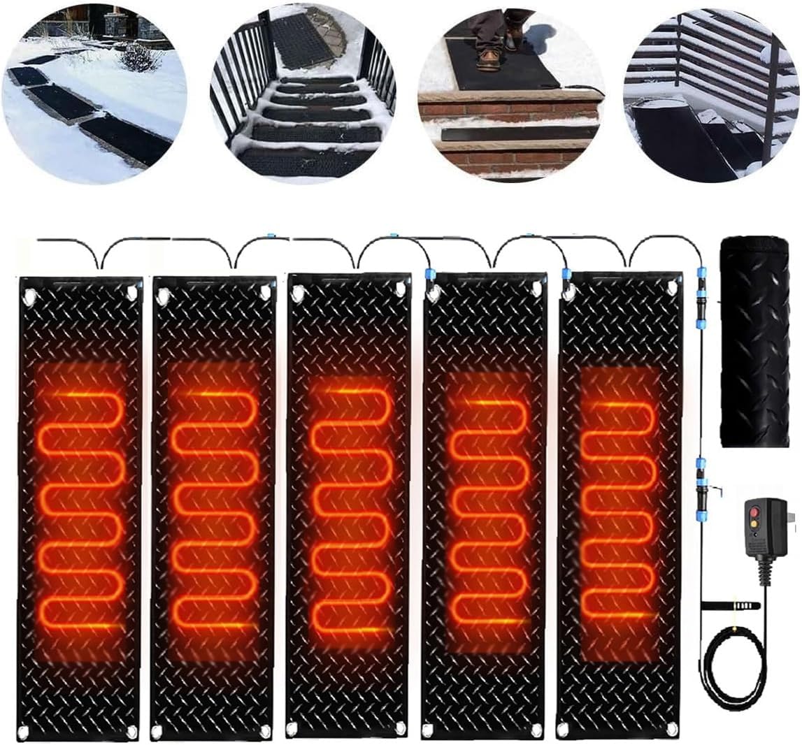 Snow Melting Walkway Mat, 1/2/3/4/5 pcs Anti-Slip Rubber Heated Stair Mat,Snow Melting Mats Outdoor,Electric Snow Melting Mats for Winter Snow Removal,Outdoor Heate(5 Pcs-12x48in/(30x120cm))
