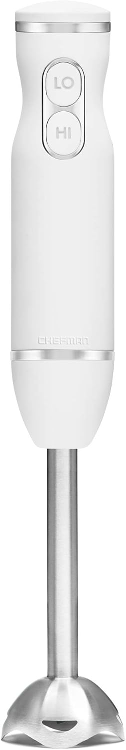 Chefman Immersion Stick Hand Blender with Stainless Steel Blades, Powerful Electric Ice Crushing 2-Speed Control Handheld Food Mixer, Purees, Smoothies, Shakes, Sauces & Soups, Ivory