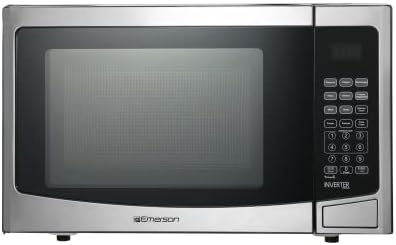 Emerson 1.2 Cu. Ft. Microwave Oven with Inverter, Timer & LED Display, 1000W, 10 Power Levels, 8 Pre-Programmed Settings, Removable Glass Turntable with Child Safe Lock, MWI1212SS, Stainless Steel
