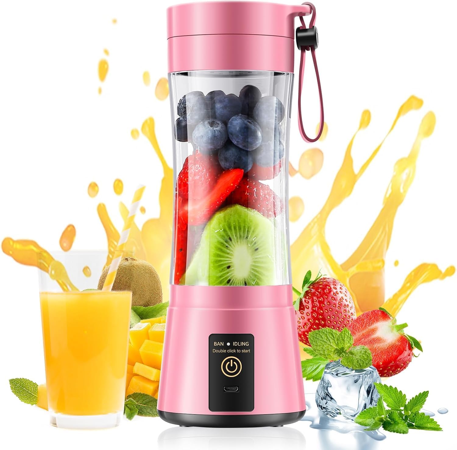Cordless Portable Personal Size Blender - Mini Blender Make Smoothies and Shakes, 380Ml BPA Free Travel Cup, Powerful Blending Suit in Office/Home/Gym