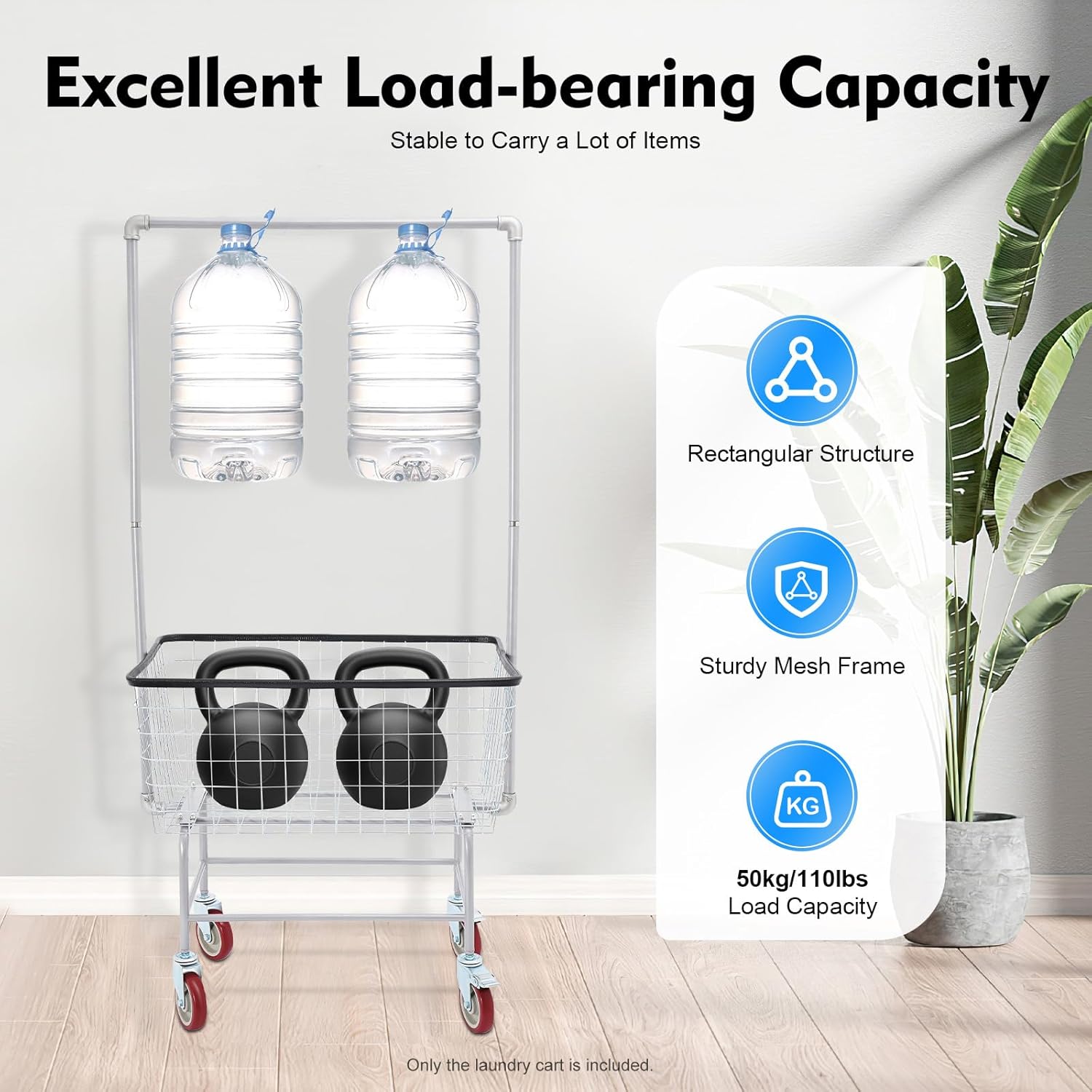 Wire Laundry Cart, Commercial Laundry Basket Cart with 5