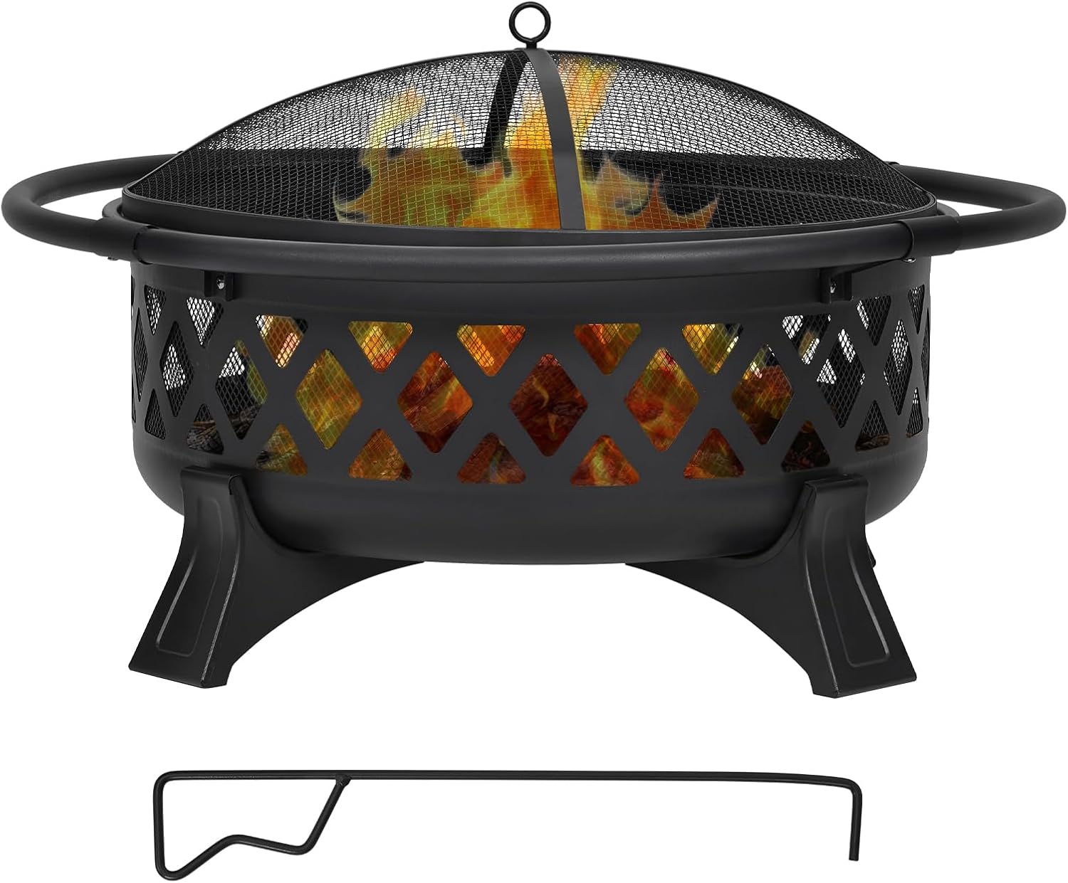 Outdoor Fire Pit 36 Inch Large Wood Burning with Lid Poker, Heavy Duty Round BBQ Firepit & Cold Rolled Steel for Outside, Patio, Picnic, Party