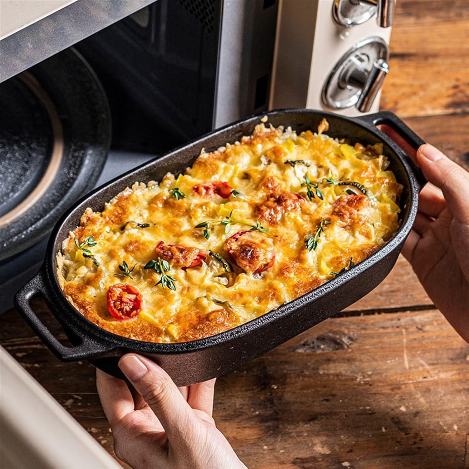 Roaster Oven Special Dish Double Ear Ceramic Baking Dish Cheese Baked Rice Plate Creative Commercial Microwave Baking Dish roasting pan(38.5cm)