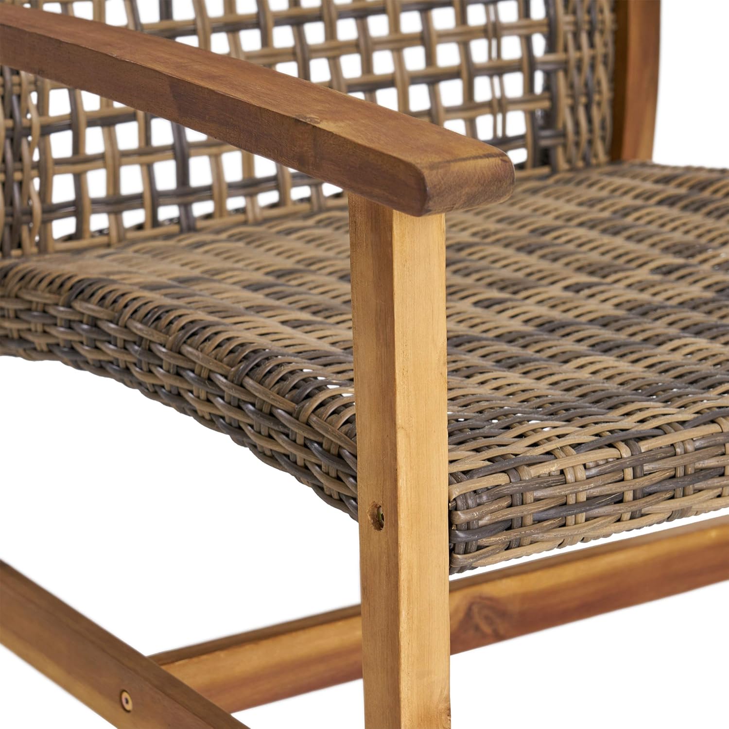 Great Deal Furniture GDFStudio Outdoor 5 Piece Wood and Wicker Chat Set with Fire Pit, Gray and Brown