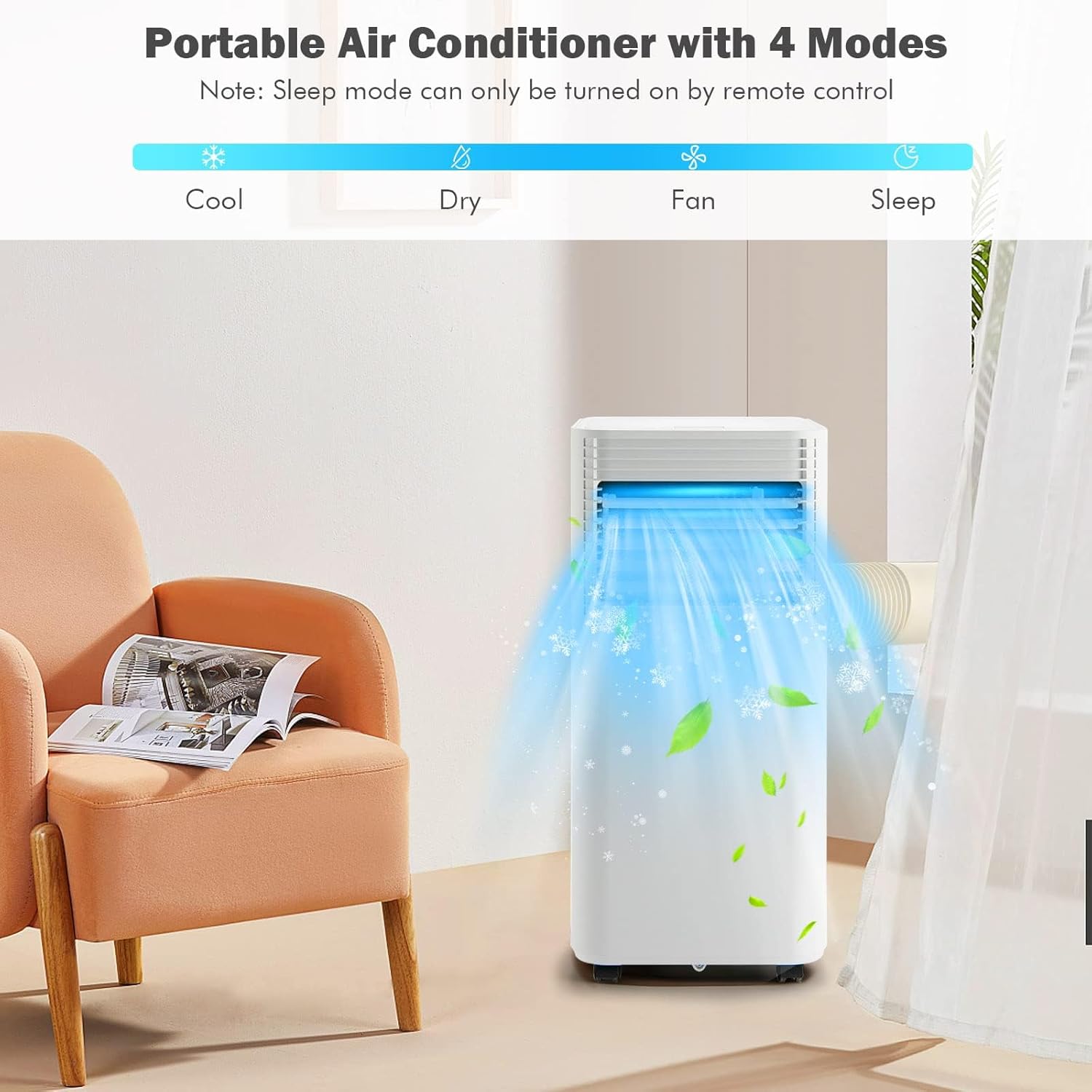 DORTALA Portable Air Conditioners 10000 BTU, AC Cooling Uint with Dehumidifier, Remote Control, 24H Timer & Window Kit, Stand up Air Conditioner for Bedroom, Dorm, Cools up to 350 sq.ft, White