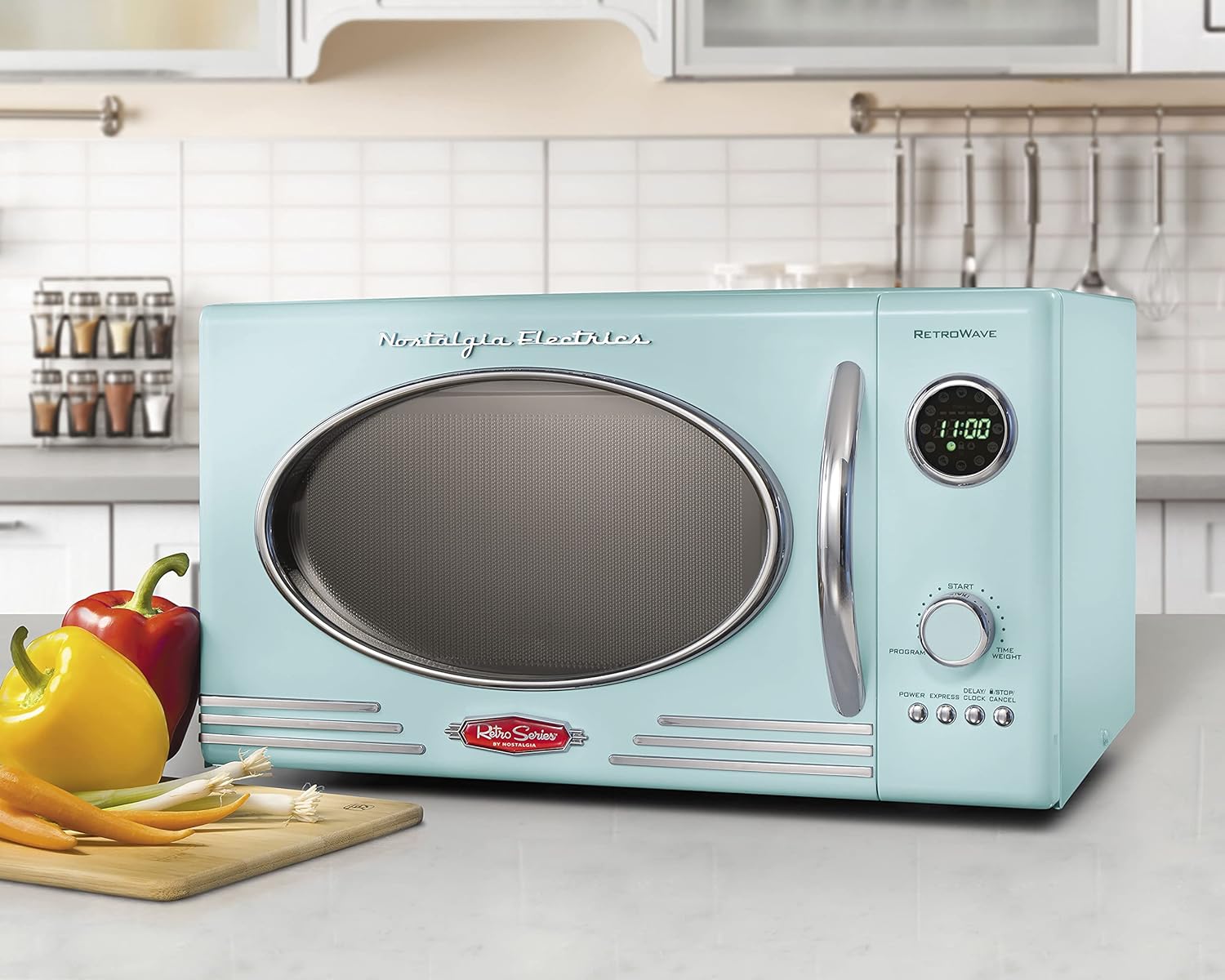 Nostalgia Retro Countertop Microwave Oven + Wide 2-Slice Toaster