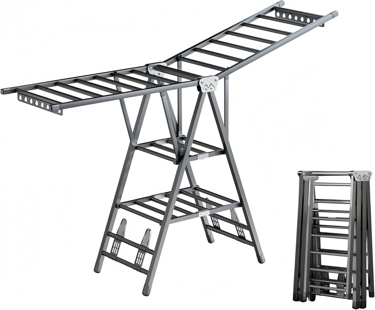 Clothes Drying Rack Foldable – Large Clothes Airer Drying Rack, Heavy Duty Metal Laundry Dryer Stand with Wheels, Extra-Thick Free-Standing Design Indoor & Outdoor Use, 71inchx17.7inch