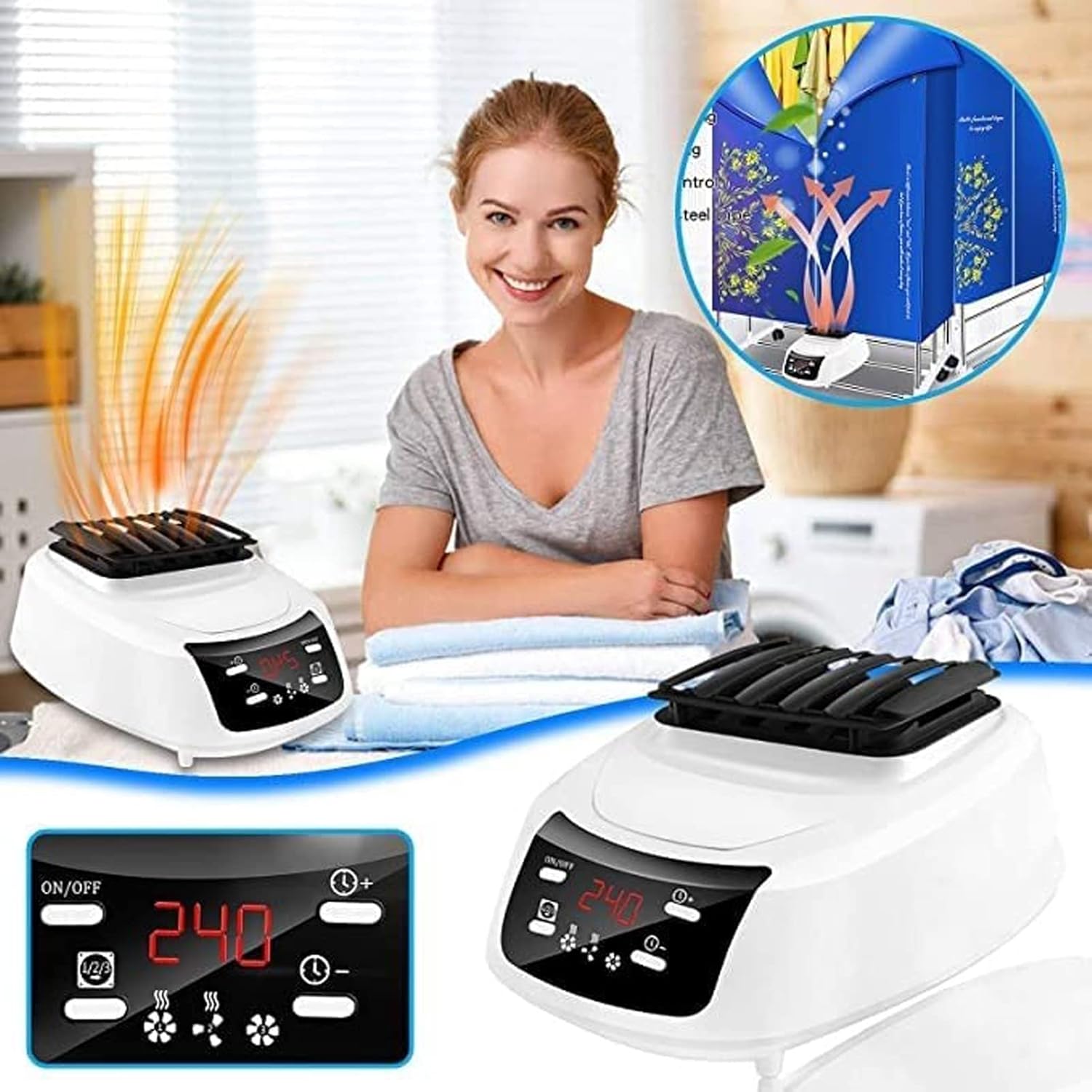 1500W Electric Clothes Drying Rack,Energy-Efficient Electric Clothes Dryer Machine,2 Layers of Space Heated Clothes Drying Pod Cabinet with Adjustable Timer,Low Noise and Negative Ion Purification