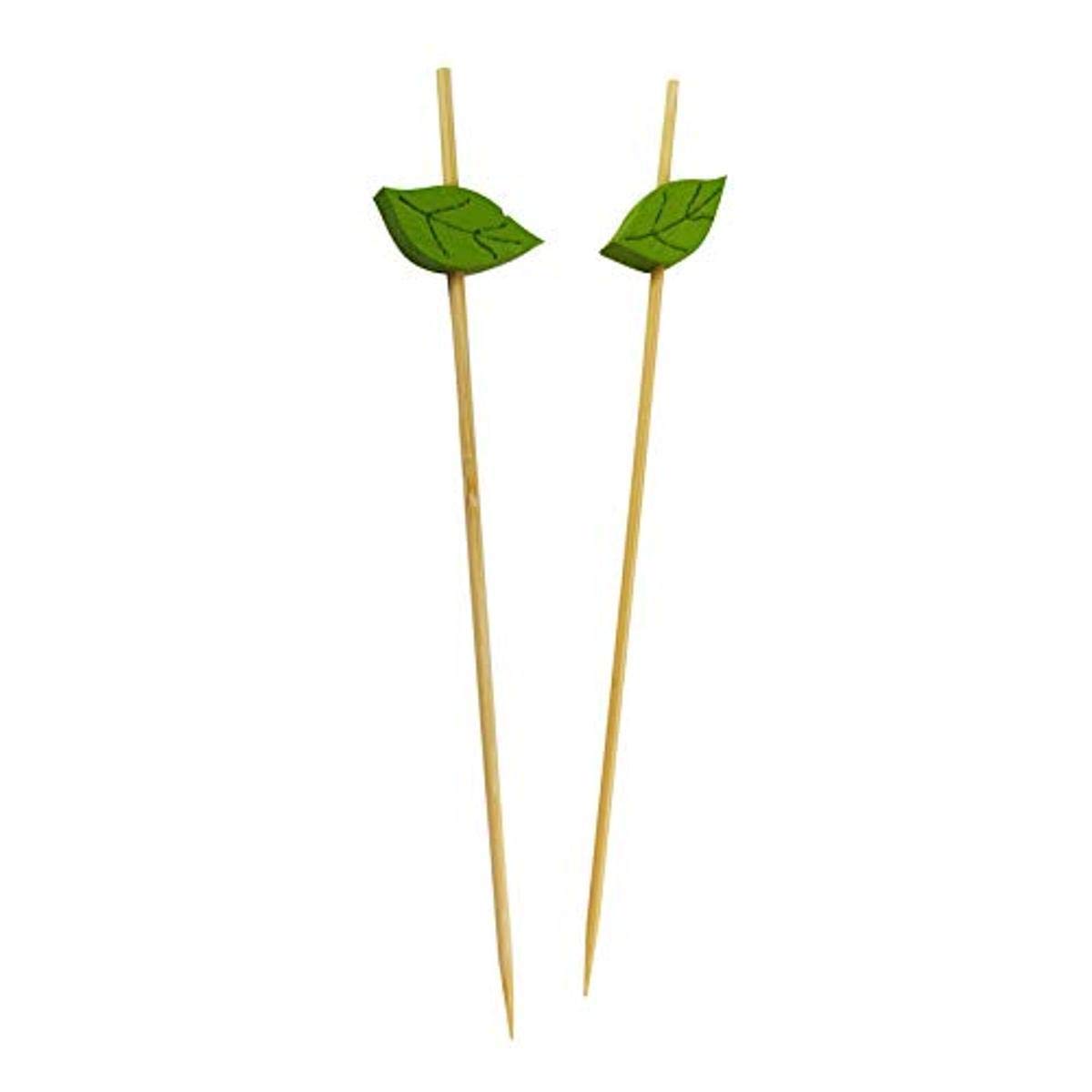 Packnwood 210BBLEAF12- Bamboo Skewers with Wooden leaf Cocktail of Fruit Sticks Handmade Appetizer Sandwich Dessert, Bamboo Skewers, Wooden Skewers for Party Restaurant Food Decoration 4.7”|1000 pcs.