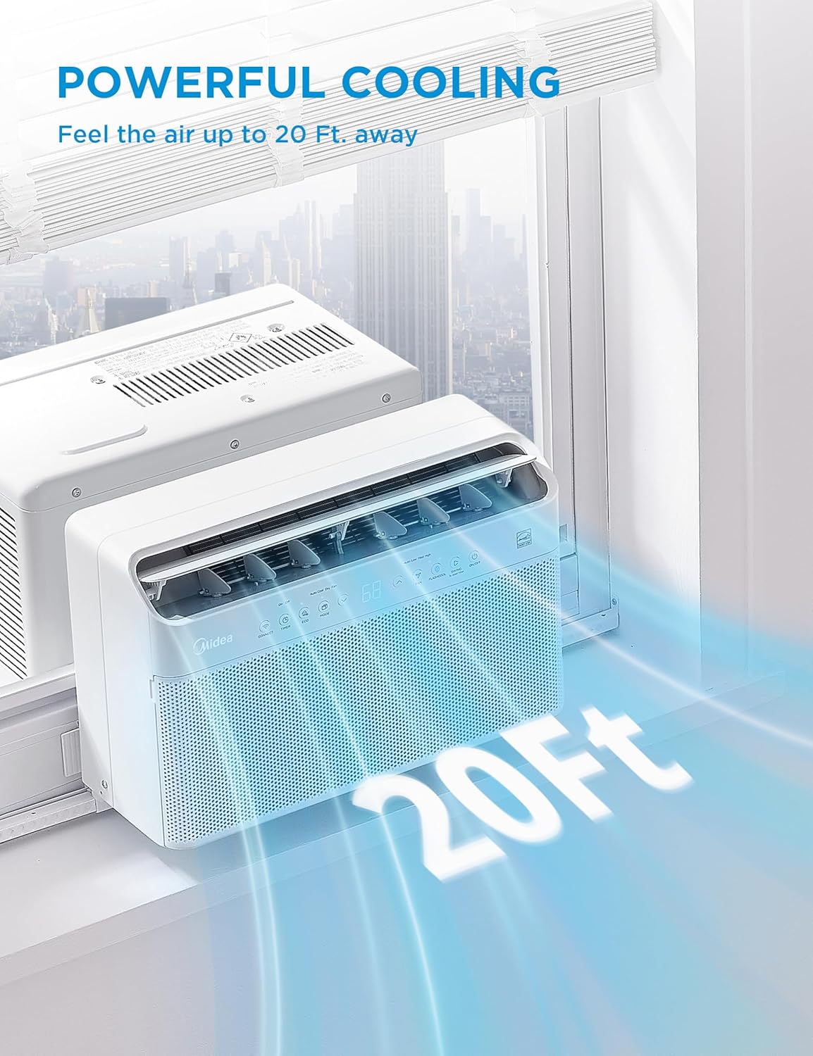 Midea 12,000 BTU U Shaped Smart Inverter Window Air Conditioner - Cools 550 Sq Ft, Ultra Quiet with Open Window Flexibility - Alexa/Google Assistant Compatible - 35% Energy Savings, Remote (Updated)