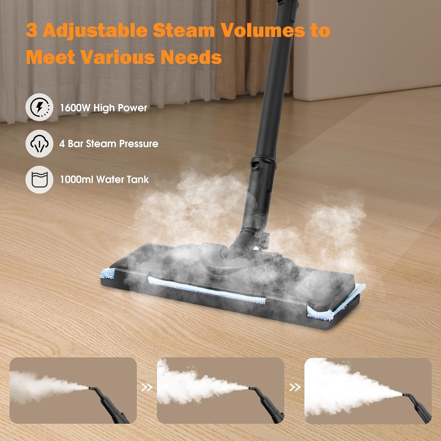 Powerful Steam Cleaner for Home, Chemical-Free Multipurpose Steam Cleaner, 3-Steam Volumes Comfy Handle, Portable Deep Cleaning Lightweight Steamer for Car Detailing Carpet Upholstery Tile Grout