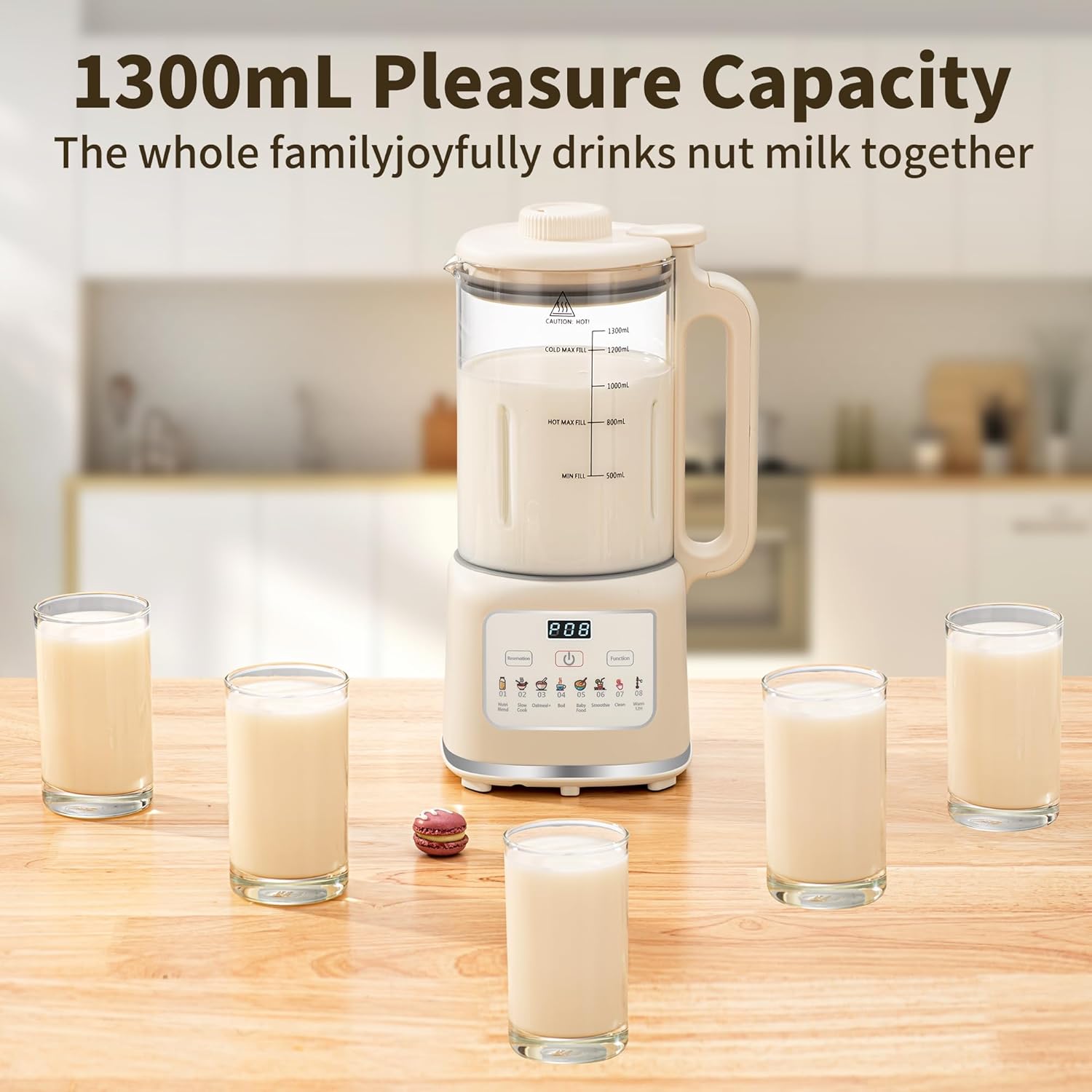 8 in 1 Nut Milk Maker Blender With 20 Bladers,40oz Soy, Almond, Oat, Coconut, Plant Based and Non Dairy Beverages, Automatic Soybean Machine With Delay Start/Keep Warm/Boil Water/Auto-clean.