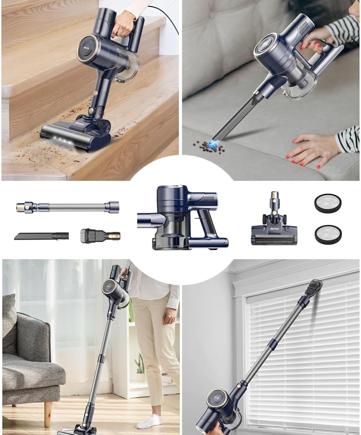 I8 Corded Vacuum Cleaner, 600W 23KPa Powerful Suction, Free-Standing 6-in-1 Lightweight Stick Vacuum, For Hard Floor Carpet Pet Hair Car Cleaning(I8 blue)