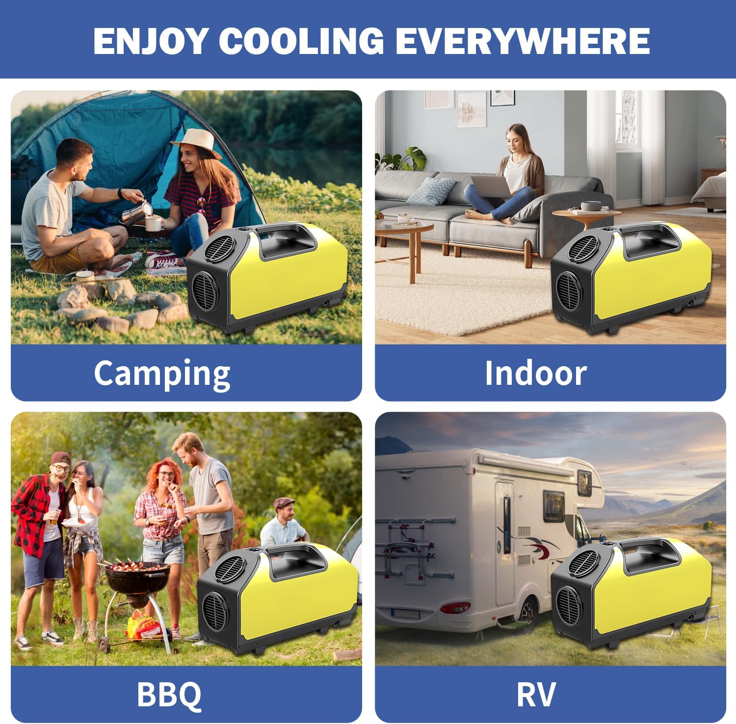 DC 24v Tent Air Conditioner Portable Air conditioner Cooling AC Unit for Outdoor Camping Tent Van RV Camper Motorhome Truck Trailer SUV Car New energy (Yellow)