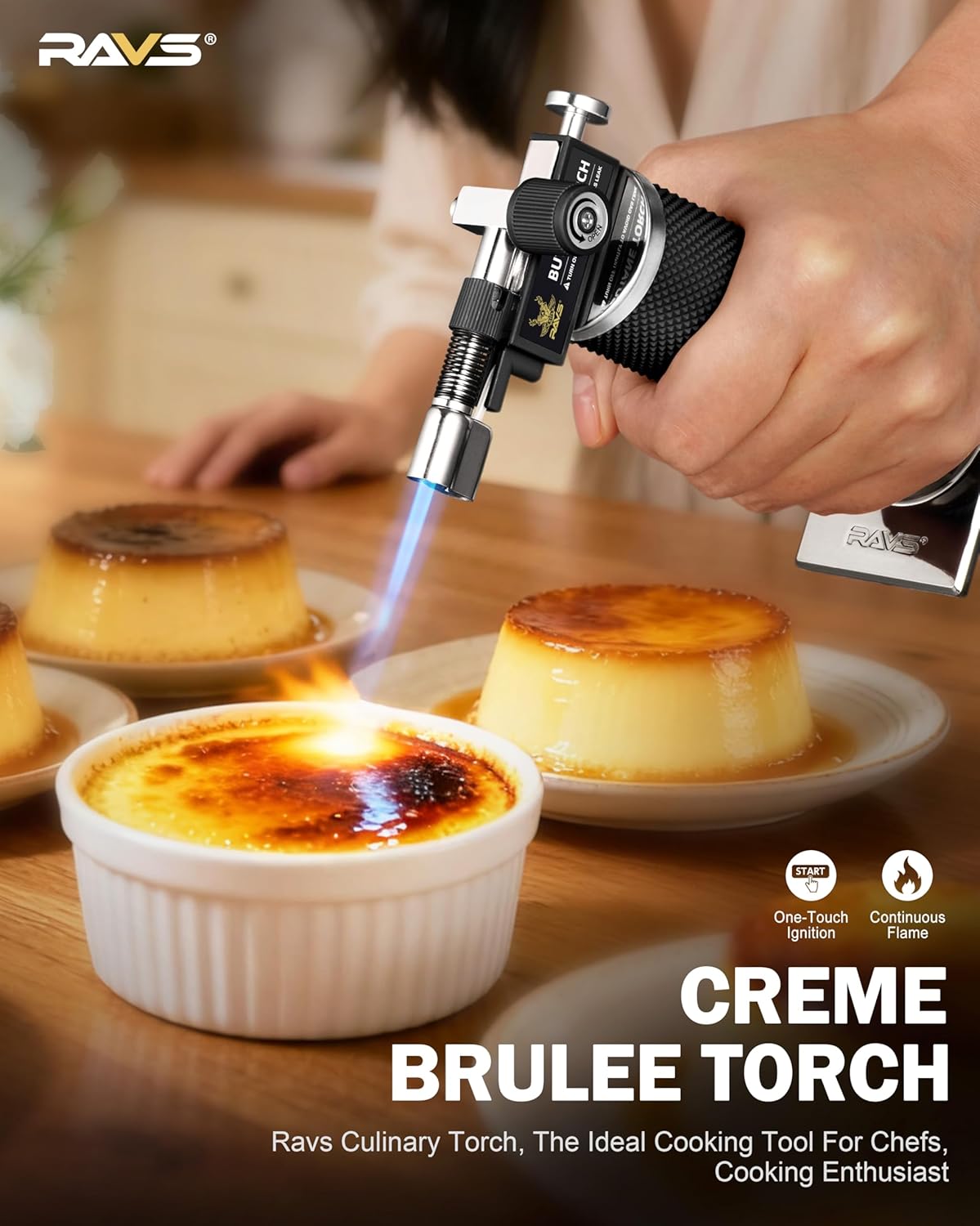RAVS Butane Torch Lighter, DUAL Flame Mode Kitchen Torch, Refillable Cooking Torch Gun, Creme Brulee Torch Lighter, Blow Torch for Cooking, Welding, Mini Torch Soldering Torch, Butane is Not Included