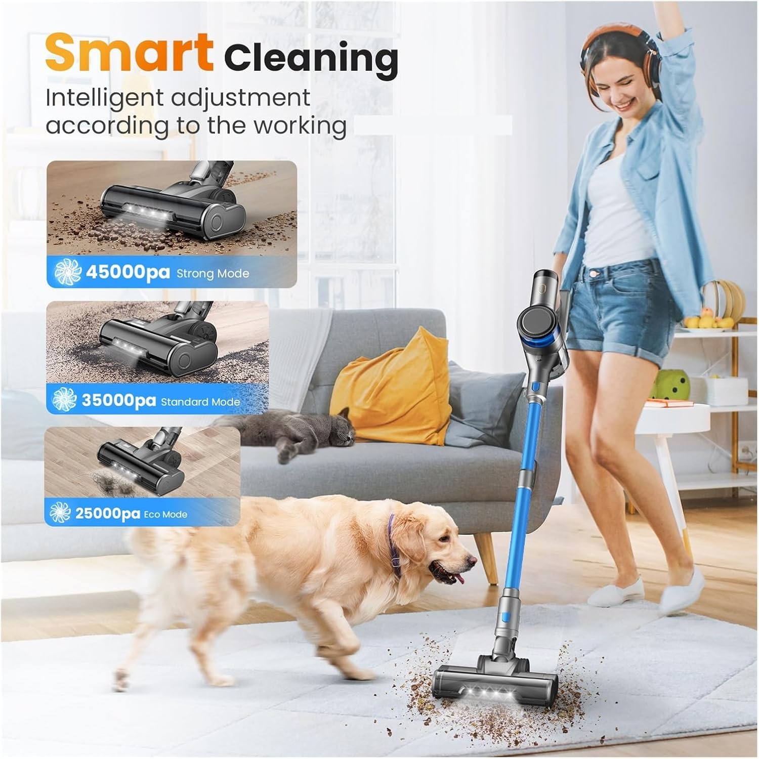 Compatible with INSE,S9X Cordless Vacuum Cleaner,400W 45Kpa Suction 55min Runtime Stick Vacuum for Hardwood Floor/Carpet Home Cleaning(S9X Blue)