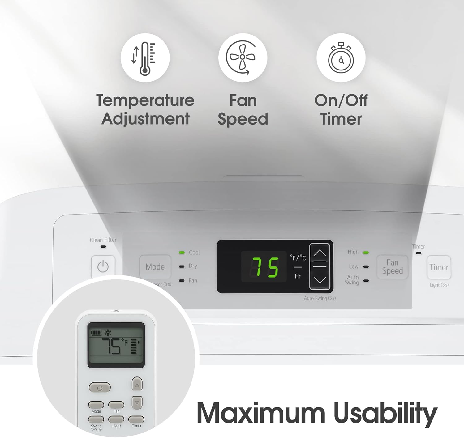 LG 7000 BTU (DOE) / (10500 ASHRAE) Portable Air Conditioners Cools 300 Sqft Easy Install & Remote Control LCD Display Eco-friendly Small Room Air Conditioner AC Unit Cool Home White LP0723WSR