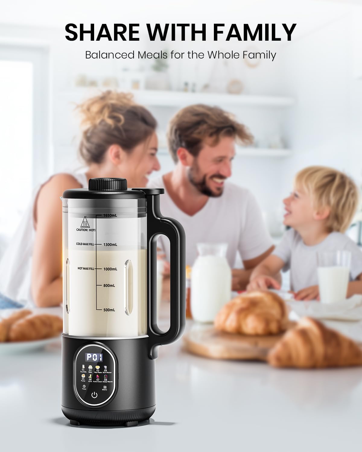 55oz Family Size Nut Milk Maker (5-6 Cups), Soy Milk Maker Machine for Almond/Oat/Soy/Cashew Milk, Juice & Smoothie, Almond Milk Maker with Auto Clean/Self-Clean, Delay Start, Boil Water & Keep Warm