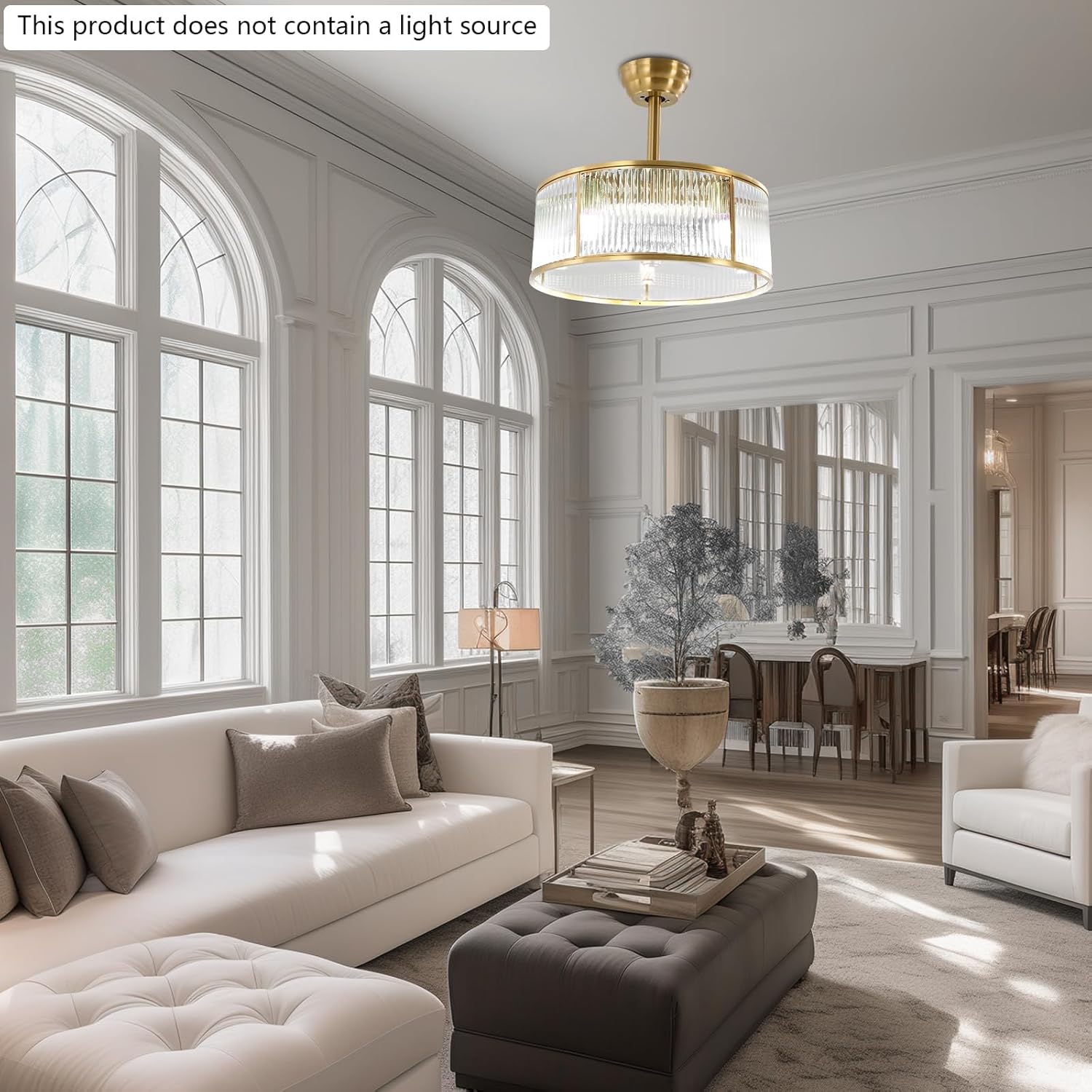 18 Inch Gold Fandelier Crystal Ceiling Fan with Light, Enclosed Modern Ceiling Fan Industrial Caged Chandelier Fan with 6-Speed Reversible for Bedroom Living Room Dining Room Kitchen Indoor