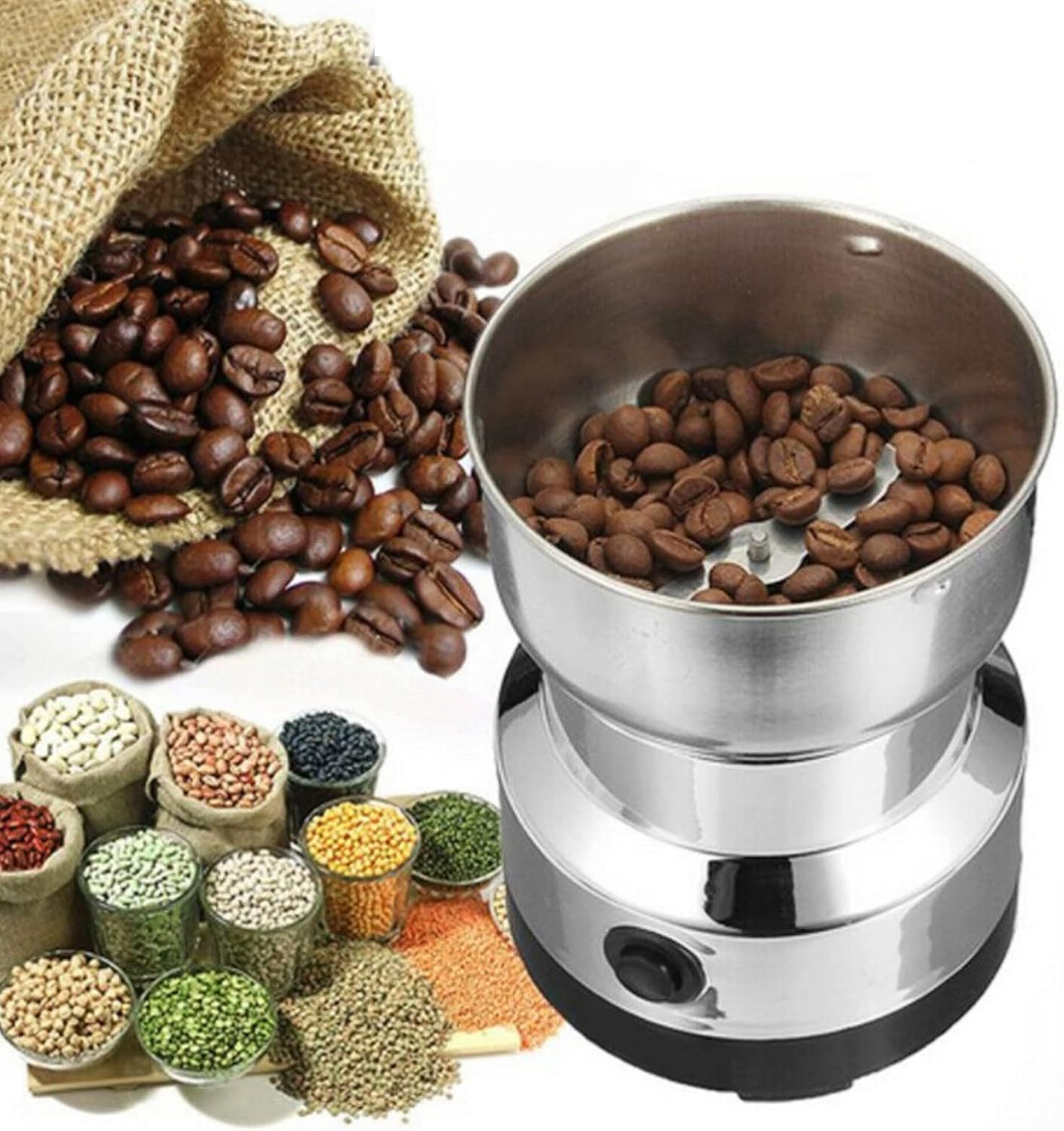Coffee Grinder Electric, Stainless Steel Grain Mill Blender Electric Coffee Bean Grinder Crusher Household Automatic Grain Grinder Kitchen Milling Grinding Tool for Herbs/Spices/Nuts(#1)