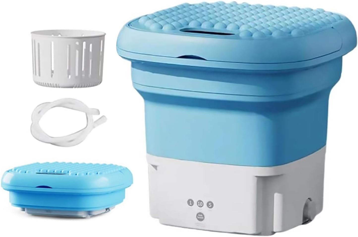 Compact Laundry Washe Small Household Folding Portable Automatic Ultrasonic Forward and Reverse Pulsator Imitation Hand Wash with Drain Hole Machine Dorm/Apartment(Blue)