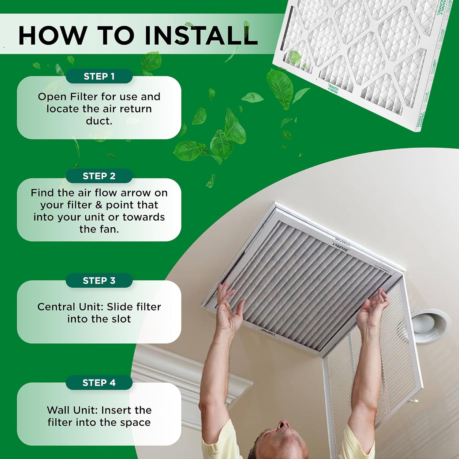 Mann+Hummel 16x24x2 MERV 11 Pleated HVAC AC Furnace Air Filters. Case of 12. (Exact Size: 15.38 x 23.38 x 1.75 Inches)