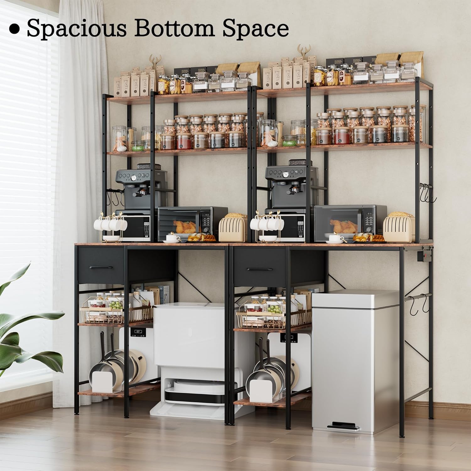 Ollieroo Kitchen Mini Fridge Stand with Storage, Microwave Oven Stand Table with Power Outlet, 34.6