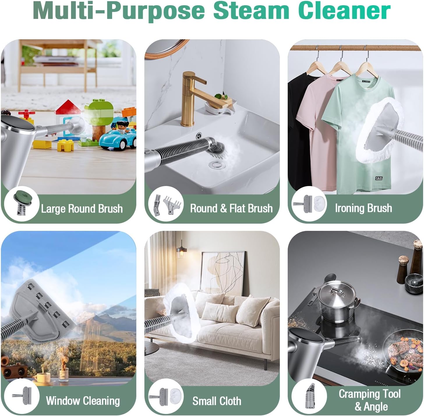 11-in-1 Steam Mop - Detachable Handheld Steam Cleaner with 380mL Tank, 260℉ Floor Steamer for Hardwood, Tile, Grout, Windows, Bath & Kitchen - 3-Level Steam Control, Multi-Purpose Floor Steam Cleaner