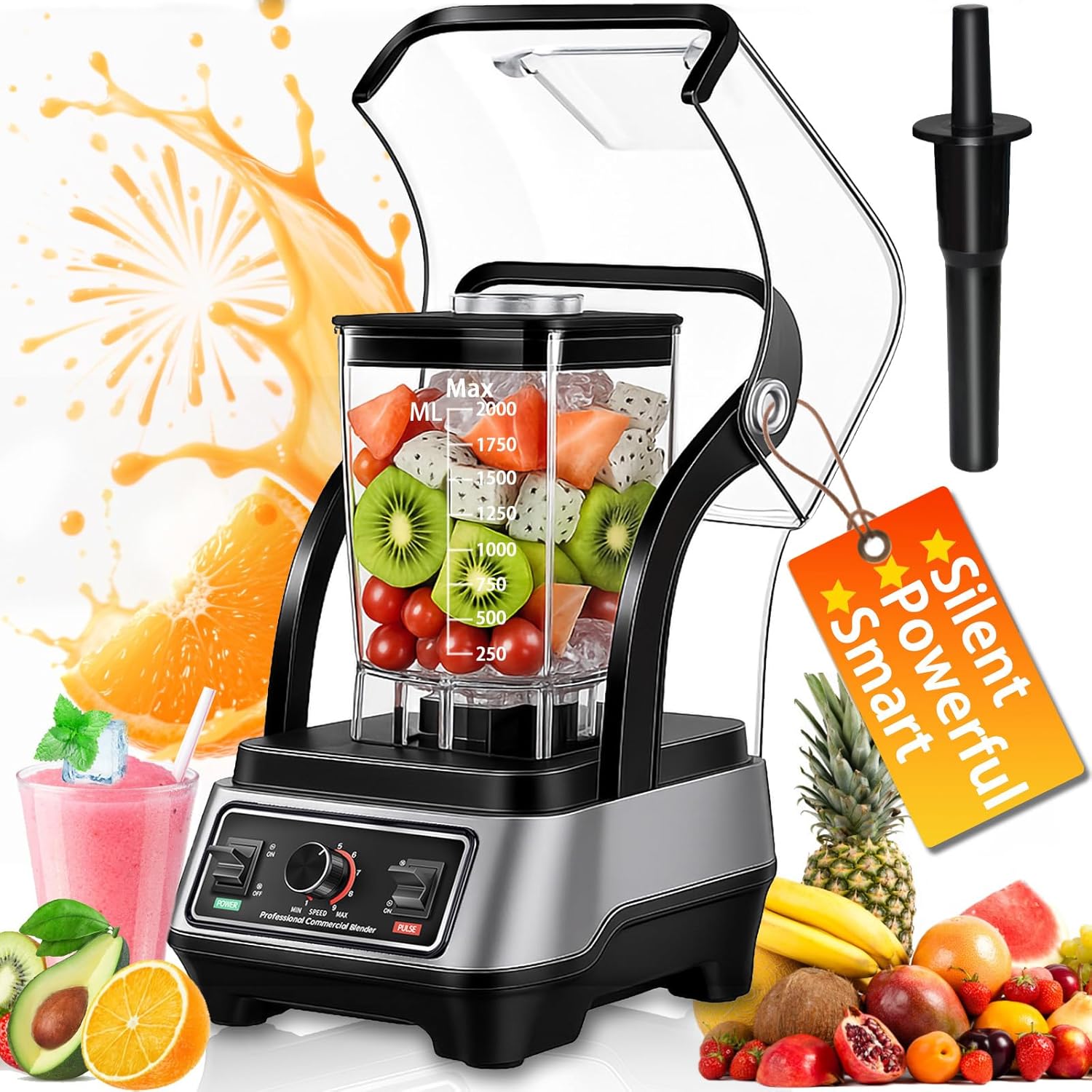 Professional blender, Commercial Blender, Smoothie Blender with Full Soundproof Shield,Quiet Blenders, Heavy Duty Blenders with Strong and Quiet Professional-Grade Power, Self-Cleaning, 70 Oz, 2200W