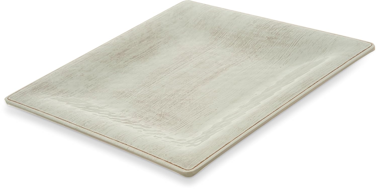 Carlisle FoodService Products Grove Reusable Plastic Plate Square Plate with Rim for Home and Restaurant, Melamine, 10.5 Inches, Buff, (Pack of 12)