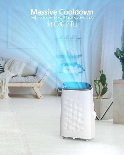 Portable Air Conditioner 14000 BTU, 4-in-1 Portable AC Unit Up to 750 Sq. Ft, Quiet Air Conditioner with Remote Control, Cool, Dehumidifier, Fan Modes, 24H Timer, Home, Bedroom, Office, Apartments