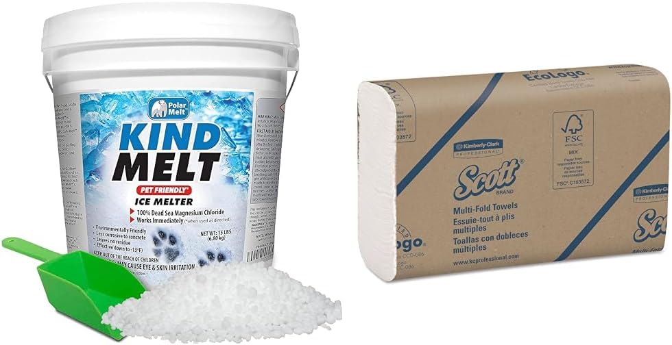 HARRIS Kind Melt Pet Friendly Ice and Snow Melter & Scott® Multifold Paper Towels (01804), with Absorbency Pockets™, 9.2