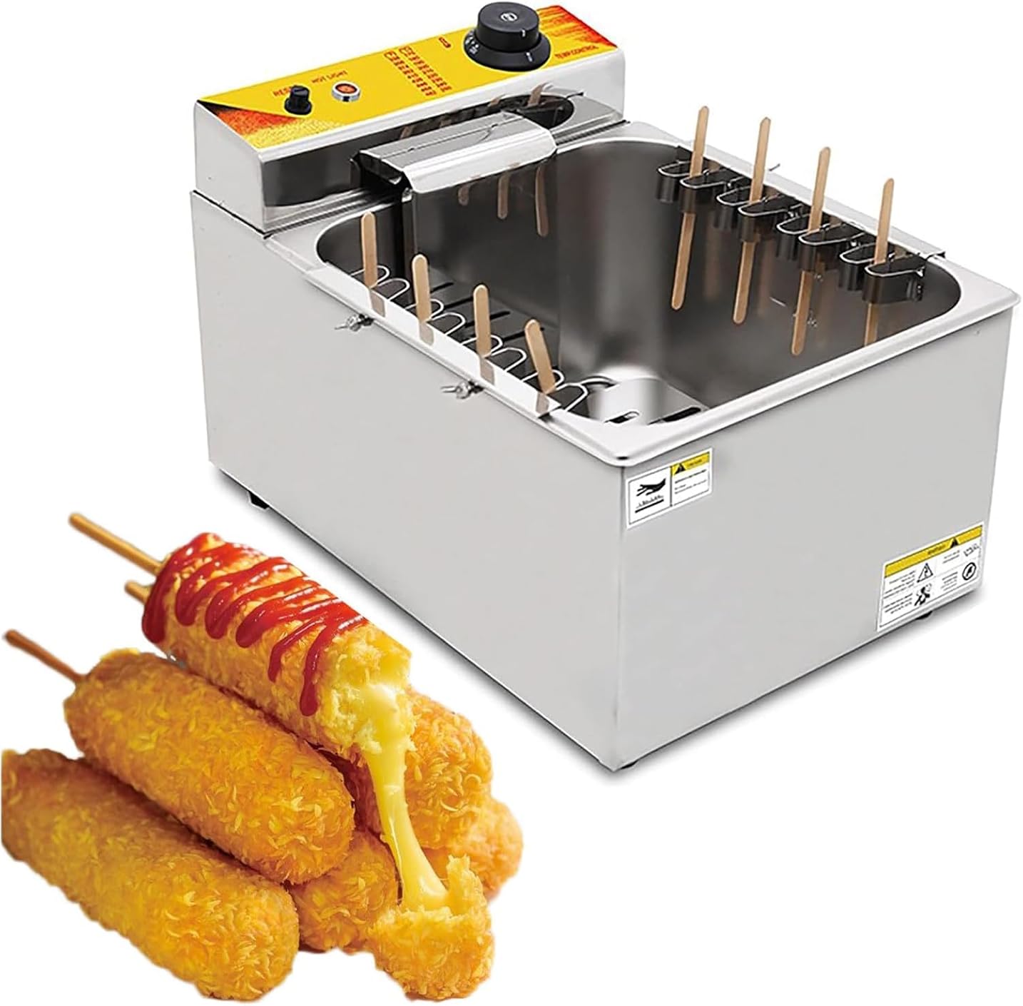 Commercial Electric Corn Dog Fryer, 12L Deep Fryer Machine, Hot Dog and Sausage Stick Maker with Temperature Control