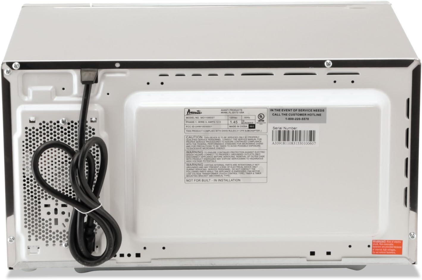 Avanti MO1108SST 1.1 Cubic Foot Capacity Stainless Steel Touch Microwave Oven, 1000 Watts