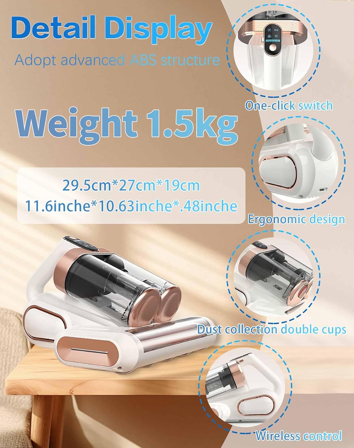 Powerful UV Bed Vacuum Cleaner, Bedroom Guard - Multifunctional Wireless Handheld Mattress Vacuums Cleaners, 13Kpa Heating Cordless Vacuum Cleaner Handheld for Bed, Sofa & Carpet (Purple)