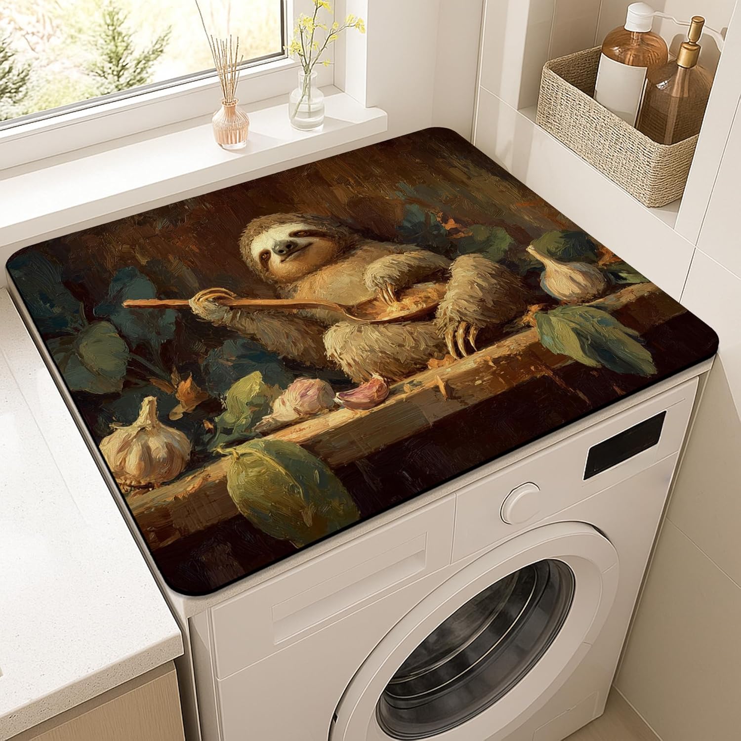 Fanciful Washer Dryer Top Protector Mat, Playful Animal Design Laundry Machine Covers, Charming Fabric Anti-slip Waterproof Washer And Dryer Mats for Home 20x24 Inch