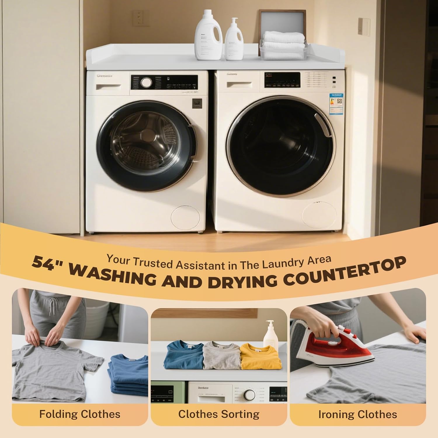 Dollate Washer Dryer Countertop with Edge, Laundry Room Shelf Topper for Washer & Dryer, 54