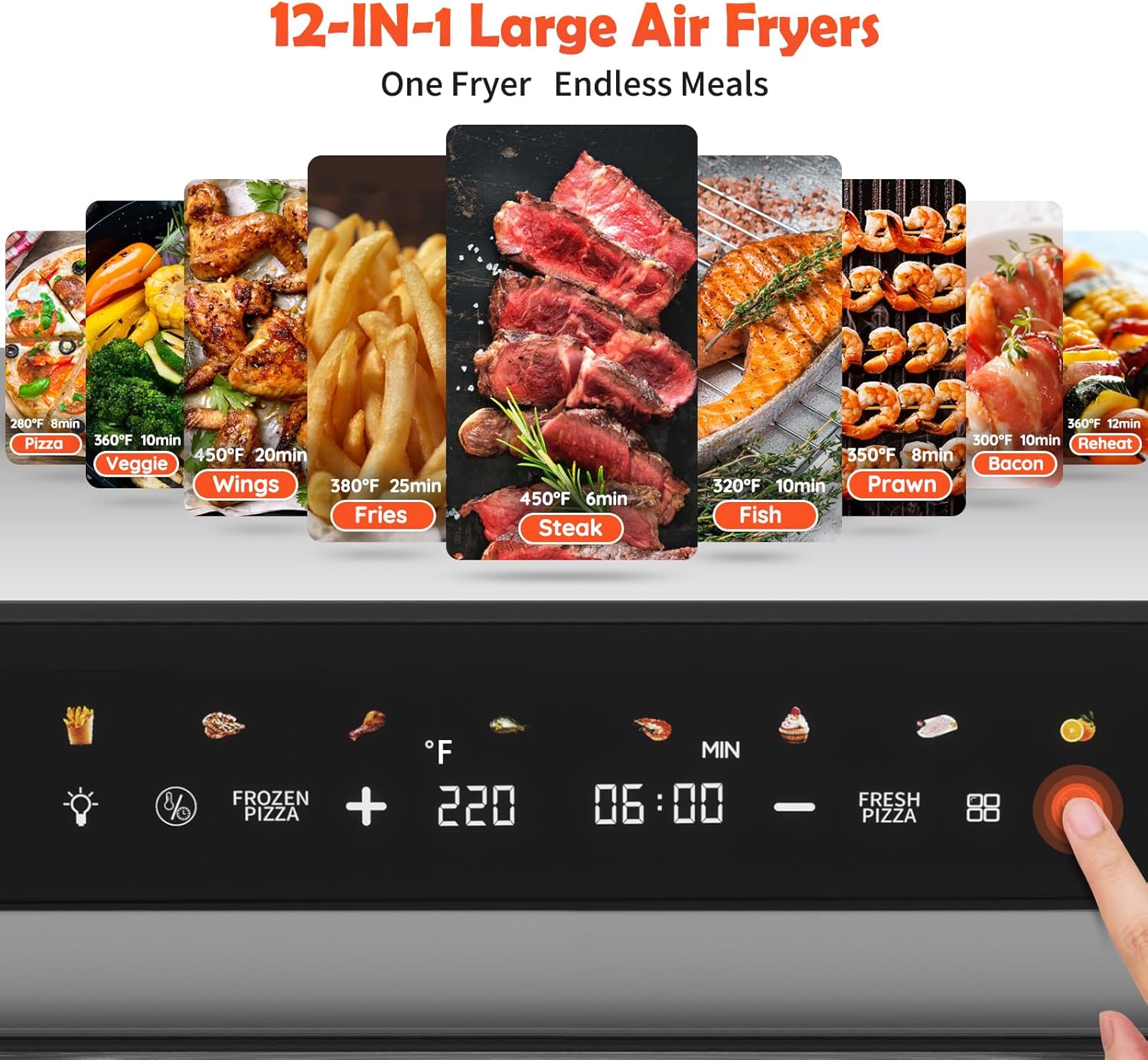 PULZO 7.4 Qt Digital Air Fryer, Large Family 13