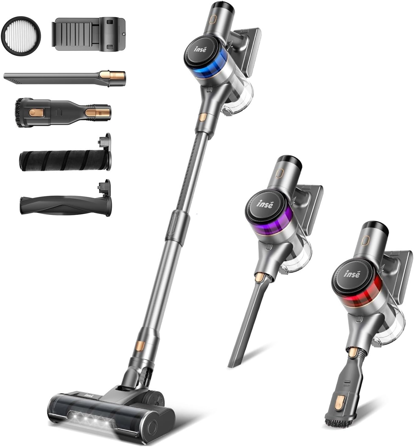 Compatible With INSE S9 Cordless Vacuum Cleaner, 30KPa 400W Powerful Suction, 9-in-1 Lightweight Stick Vacuum, 55min Runtime For Hardwood Floor & Pet Hair & Car Cleaning(S9 Gray)