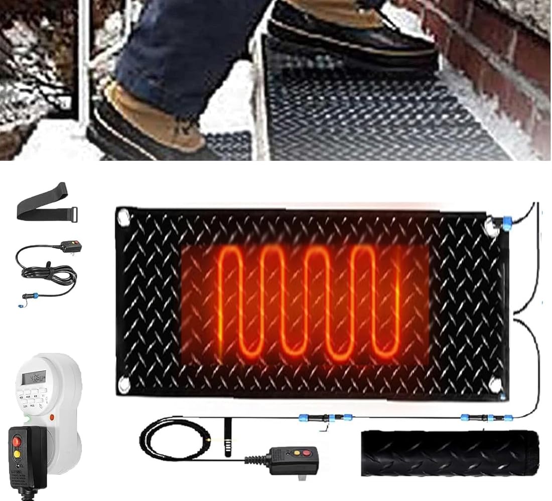 1/2/3/4/5 Pcs Heated Snow Melting Mats with Timer, for Entrances Outdoor Stairs- Garages Use Snow Paths to Hot Tubs Non-Slip Winter Removal and Ice Melt Products(1 Pcs,12x36in/(30x90cm))